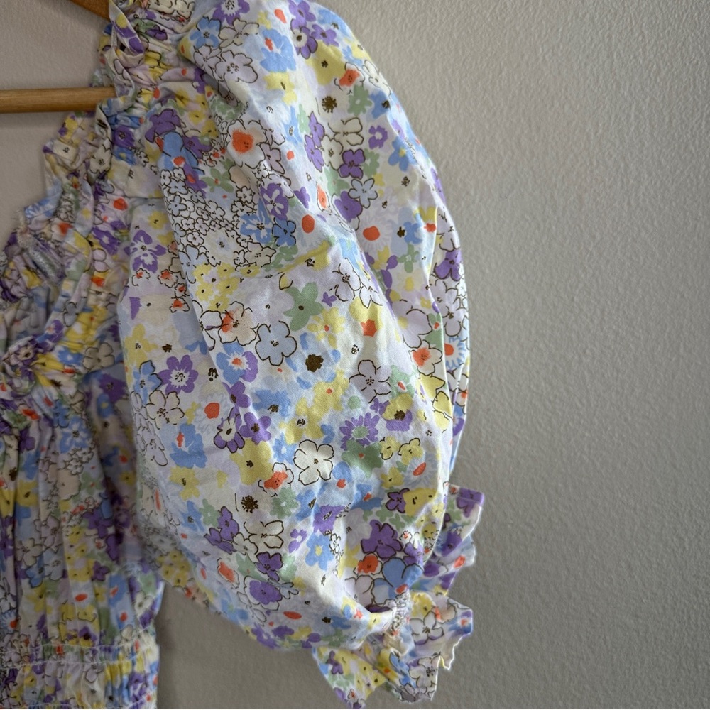 Levi - Floral Off Shoulder Smocked Mini Dress Puff Sleeve Boho Summer Women L - Picture 7 of 11